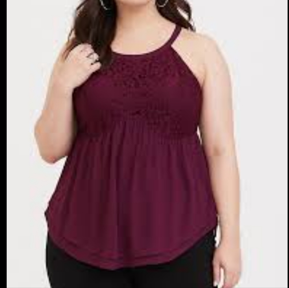 Torrid Romantic Goth Burgundy Lace Sleeveless Peplum Swing Top Blouse Medium